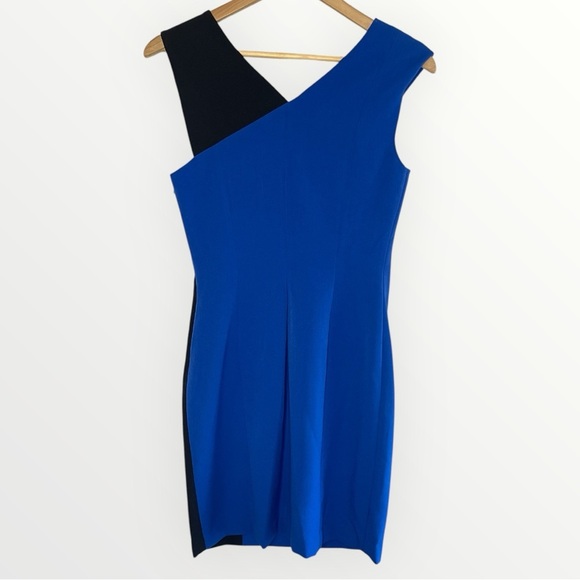 NWOT JAY GODFREY Blue & Black Colorblocked Sheath Dress, Size 4 - Picture 3 of 6